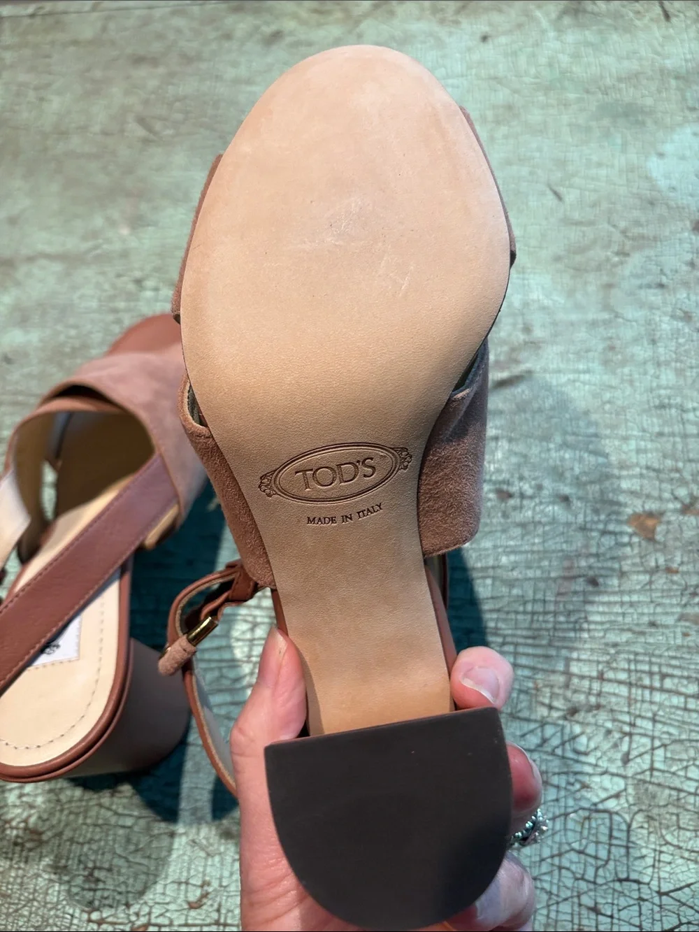 TOD’S Made in Italy Dusty Rose Suede Slingback Block Heel Sandals